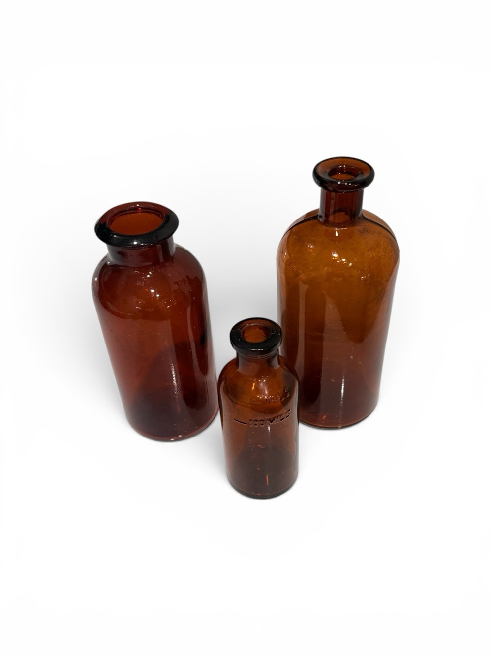 Antique Amber Glass Apothecary Bottle Trio - Picture 3 of 17